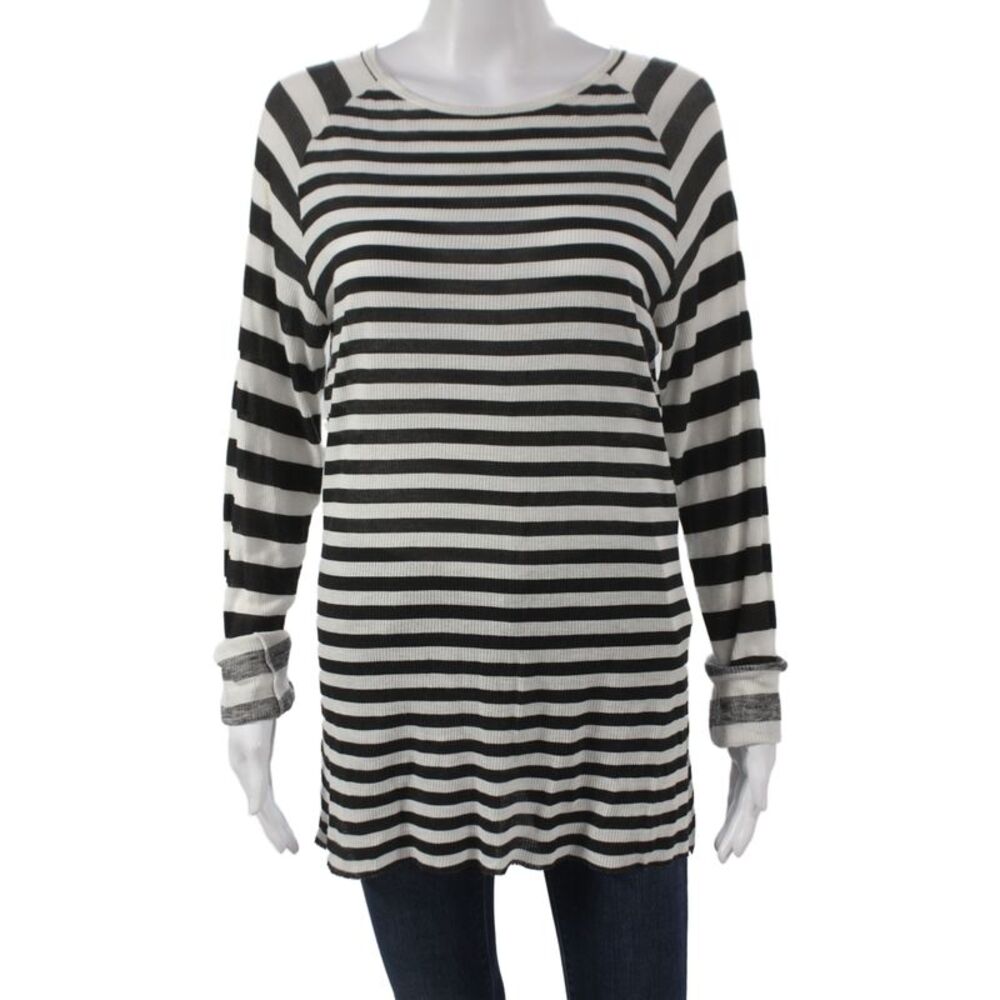 Haider Ackermann Women Striped Black Long Sleeve T-Shirt Round Neck Size M